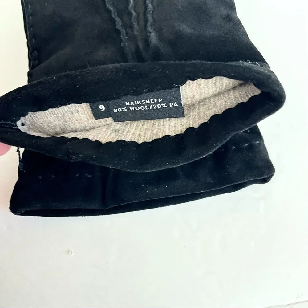 HESTRA Hair-sheep Suede Cashmere Lined Black Gloves Size 9